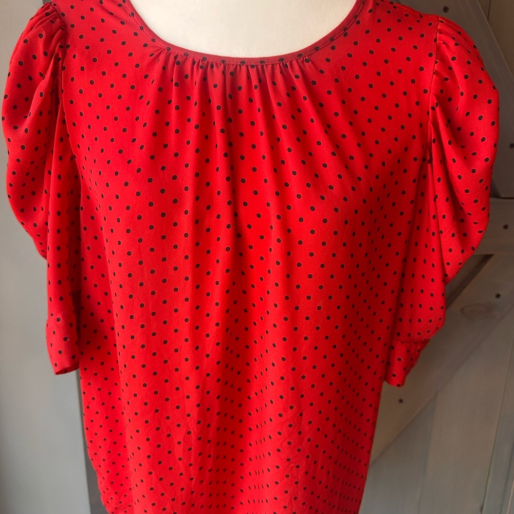 Who What Wear Red and Black Polka Dot Blouse